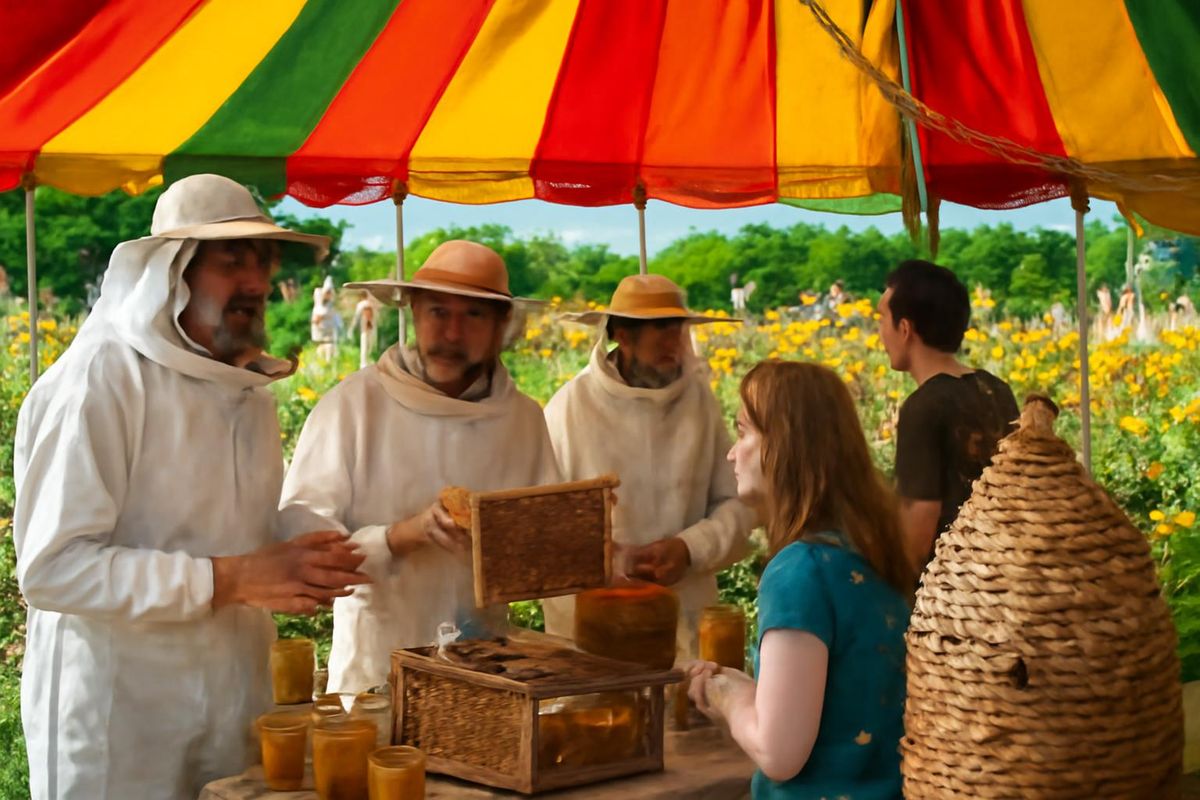 Lilia Colledge with beekeeper Nigel Bowden of the Norfolk Beekeepers Association, checking the honey bees at the stand at the Royal Norfolk Show. (Image: Denise