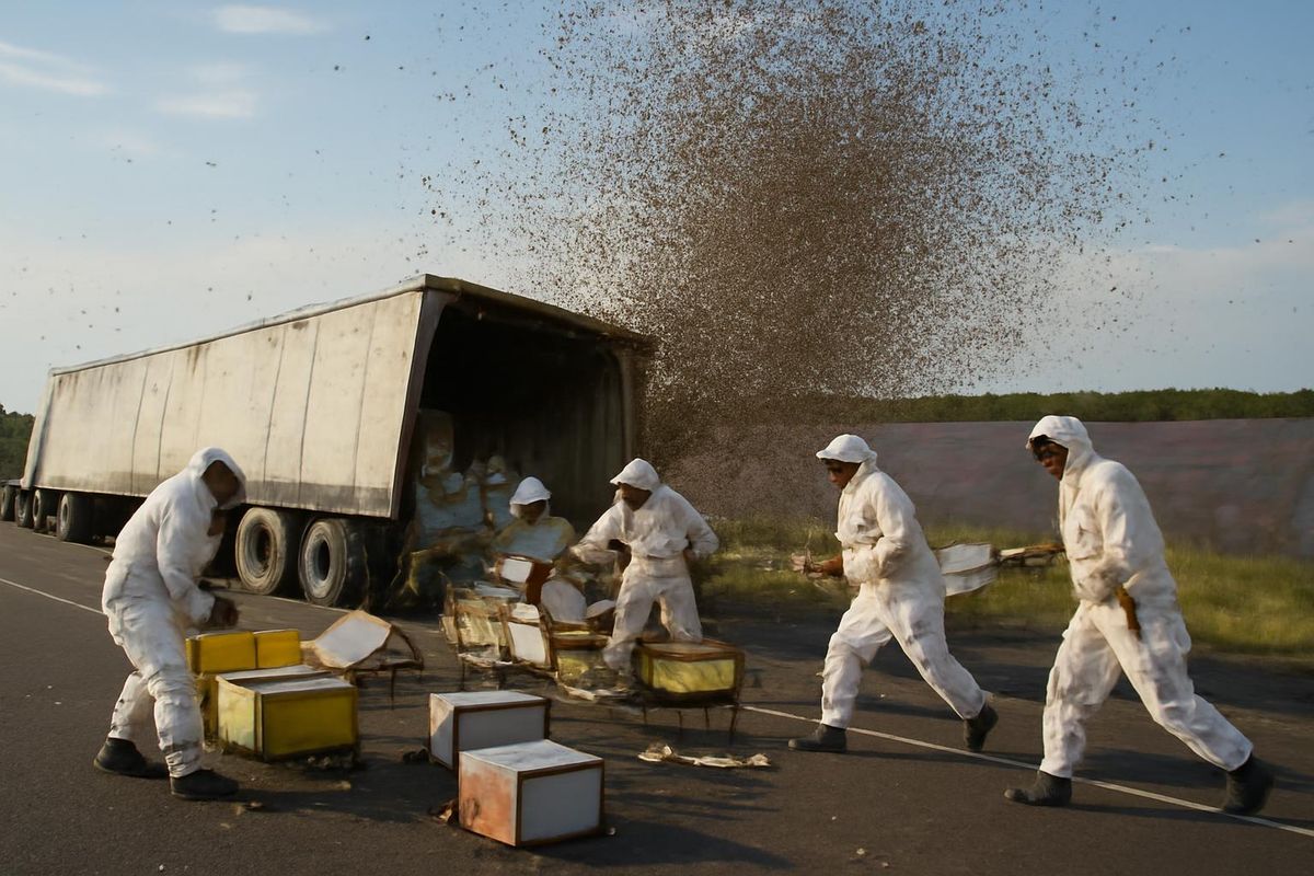 
 
 A truck transporting millions of honeybees overturned on a Texas highway, creating a chaotic scene that required a significant emergency response. This inci
