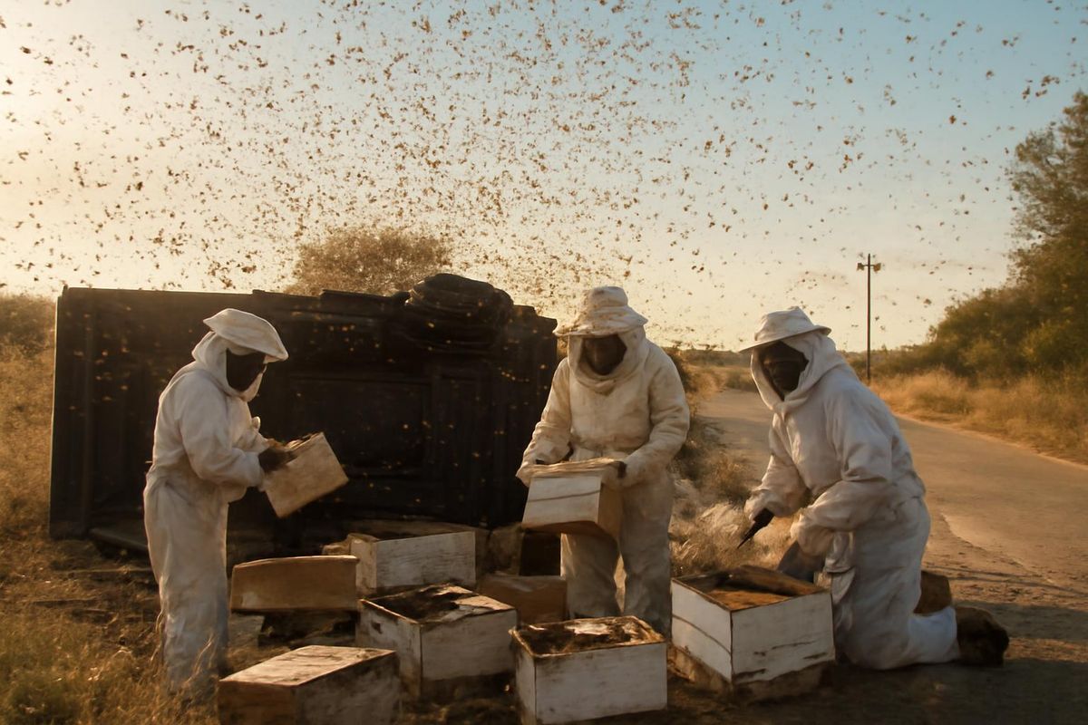 Un camion transportant des millions d'abeilles a eu un accident dans un fossé rural au Texas,…