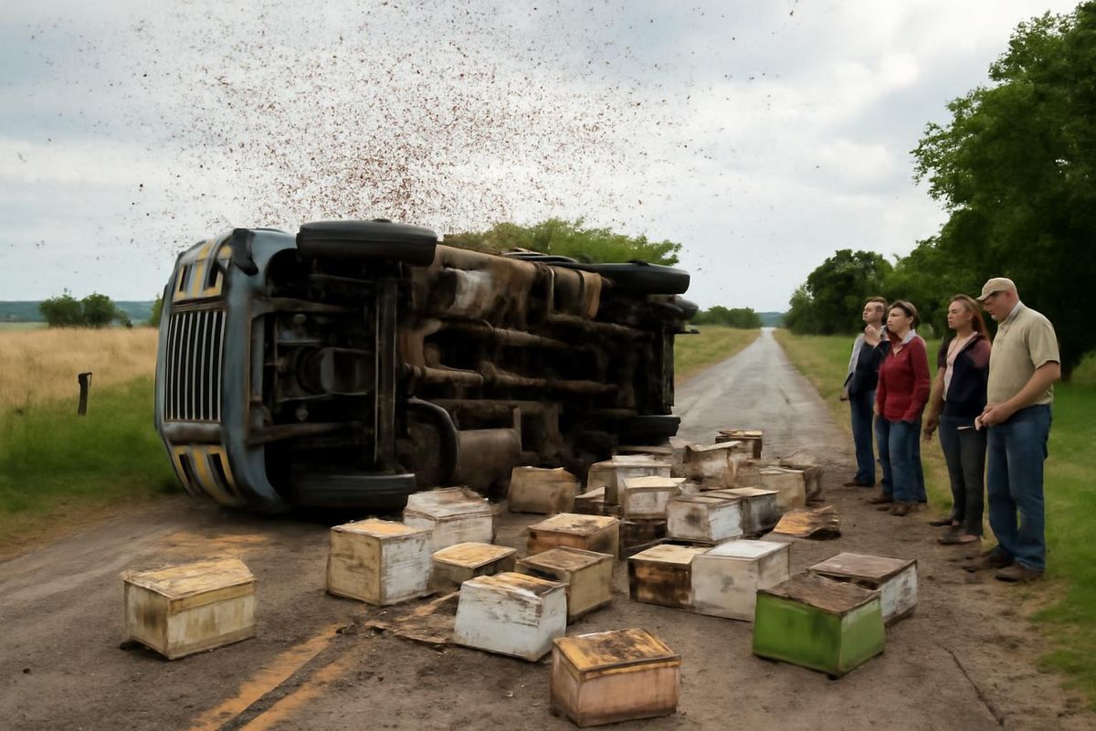 Residents of a rural Texas community were advised to shelter in place after a semitrailer carrying hundreds of beehives overturned, releasing millions of honeyb