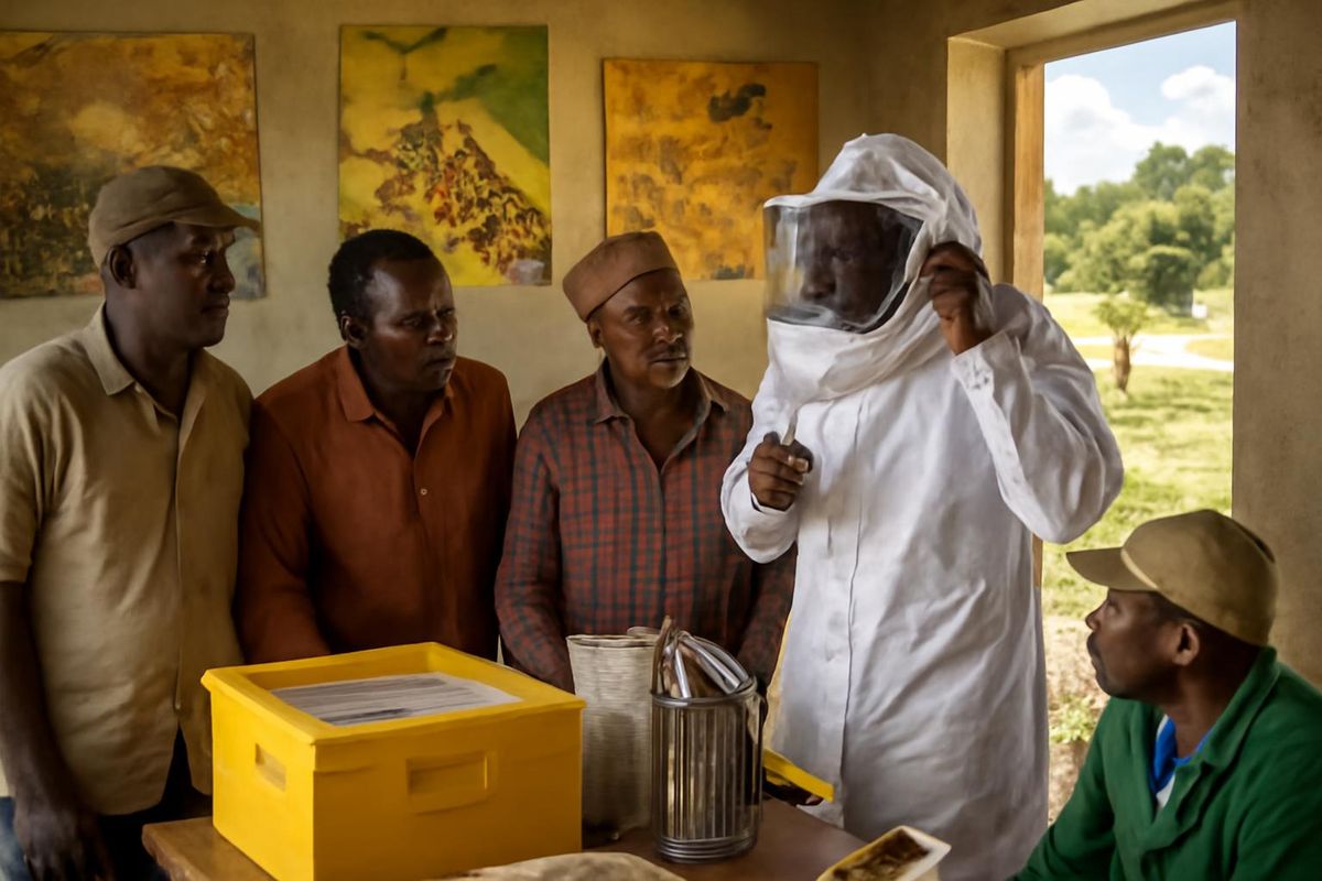 Rosemary Ndunge, co-founder of NOVALA Bee Works, recently trained farmers in Athi River, Machakos County, on effective bee harvesting techniques. Beekeeping is 