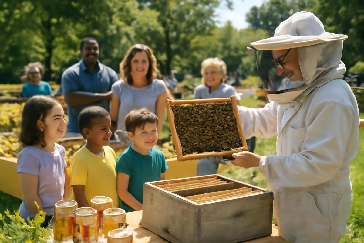 De jaarlijkse installatie van bijen in de Pendleton Heights Community Orchard op 26 juni vond plaats op 2617 Lexington Ave en bood buurtbewoners educatieve info