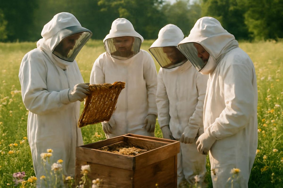 Lors de la rencontre des bénévoles à l'apiculture Stögerer, étaient présents Otto Hahn, Emma Wagner, Lara Fraißl, Bettina Wally, Selina Süß, Claudia Wimmer, Ani