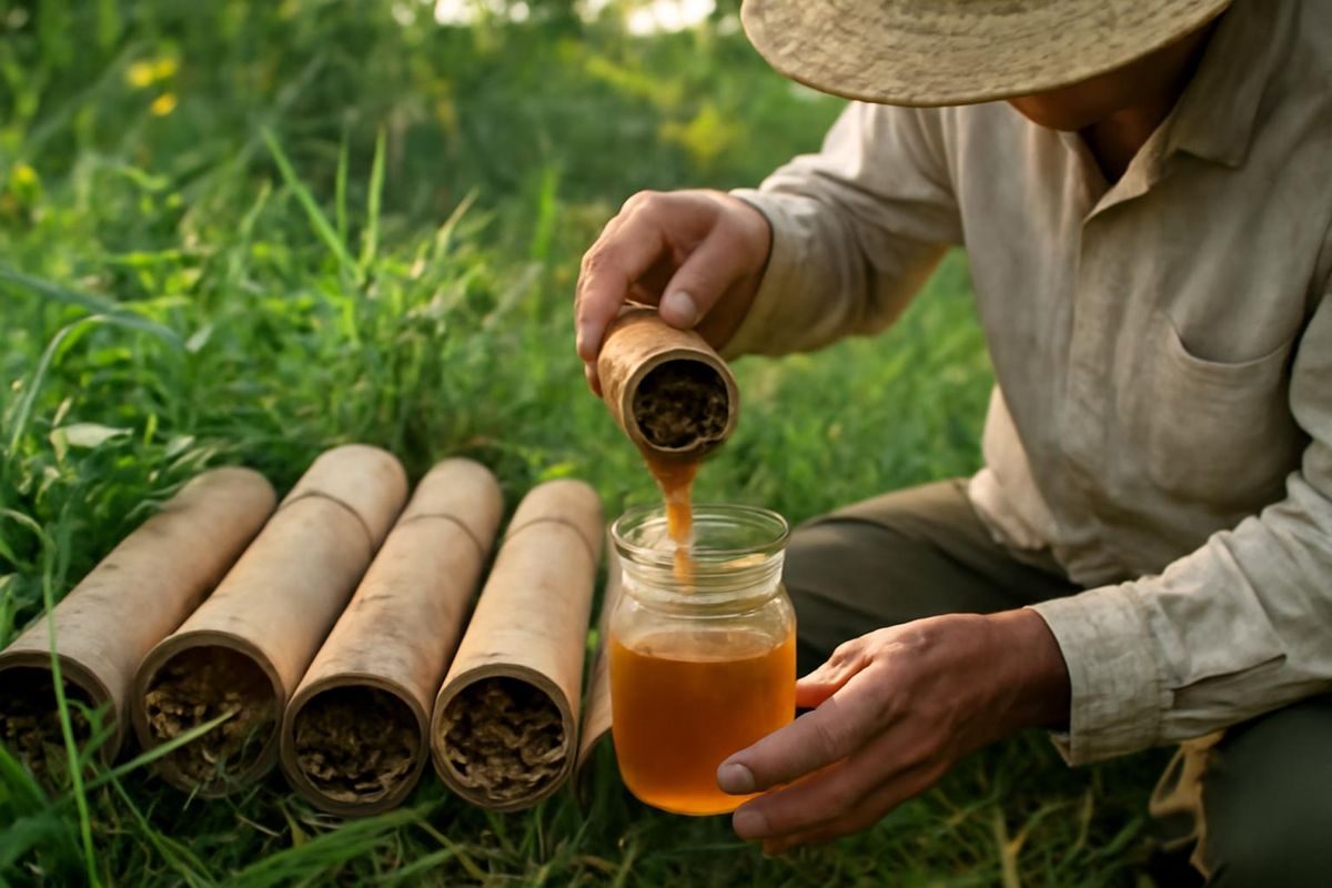 In Ca Mau, stingless bees are nesting in bamboo tubes, allowing for honey extraction sold at 2 million VND per liter. Households in Tran Van Thoi district are c