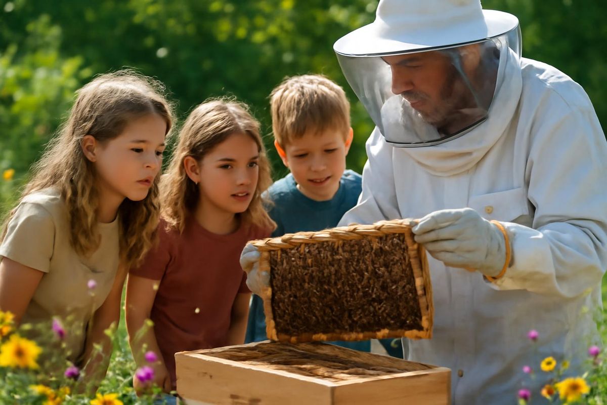 The children from the "Loosdorf 1" kindergarten, led by Nicole Berger and accompanied by Marina Mittelstrasser, visited beekeepers Siegfried and Leopoldine Gund