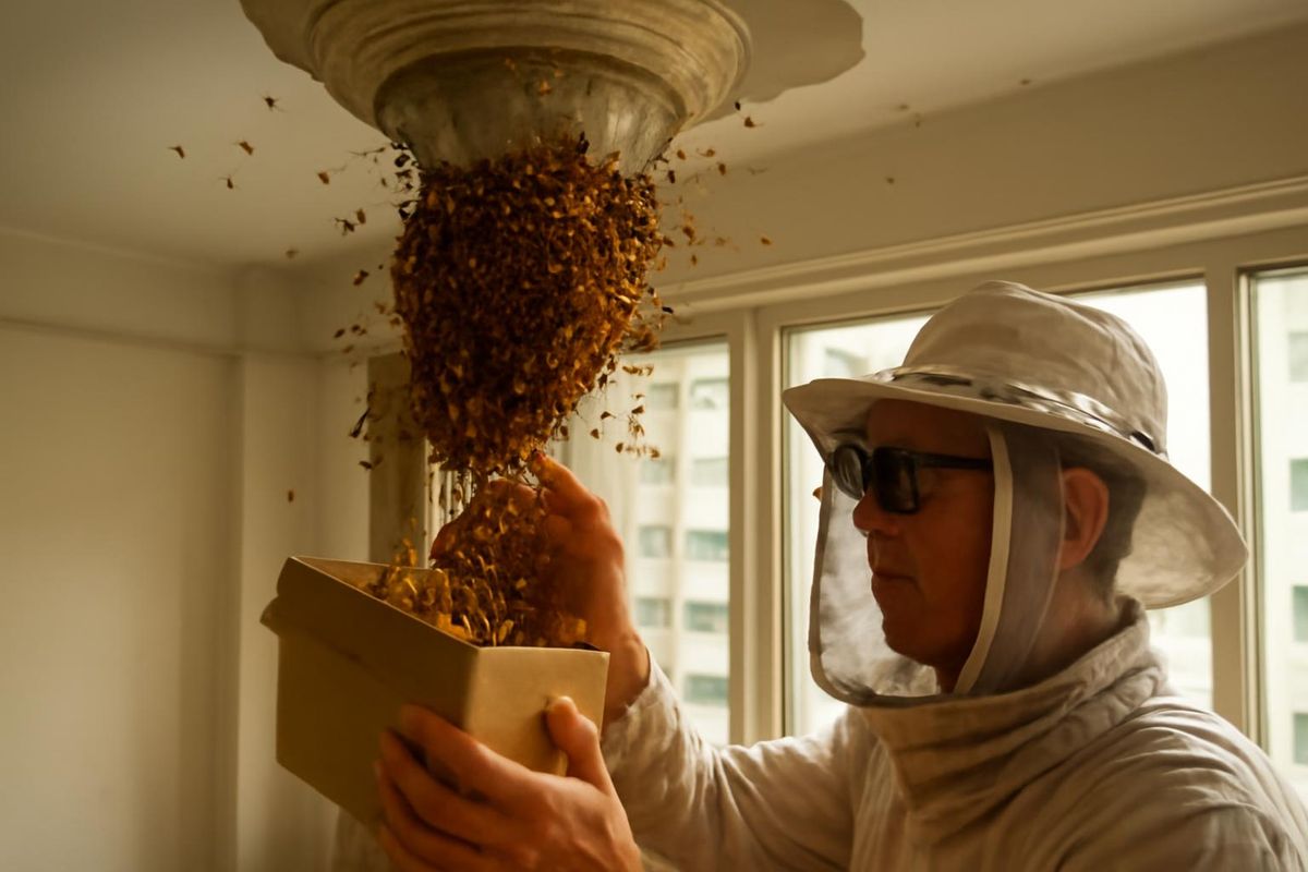 Der Bienenschützer Clarence Chua filmt mit seinen Meta-Brillen, während er am 15