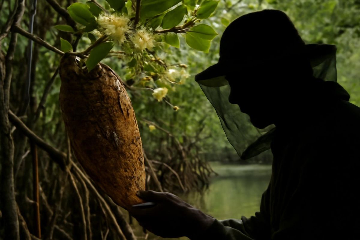 Au cœur des mangroves du Parc National Xuan Thuy, premier site Ramsar du Vietnam, l'apiculture…