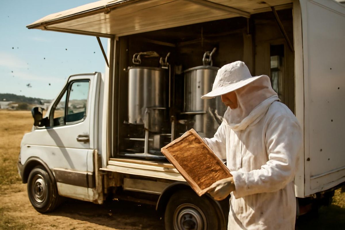Yücel Üzeyir, a beekeeper from Kars, has transformed a truck trailer into a mobile honey…