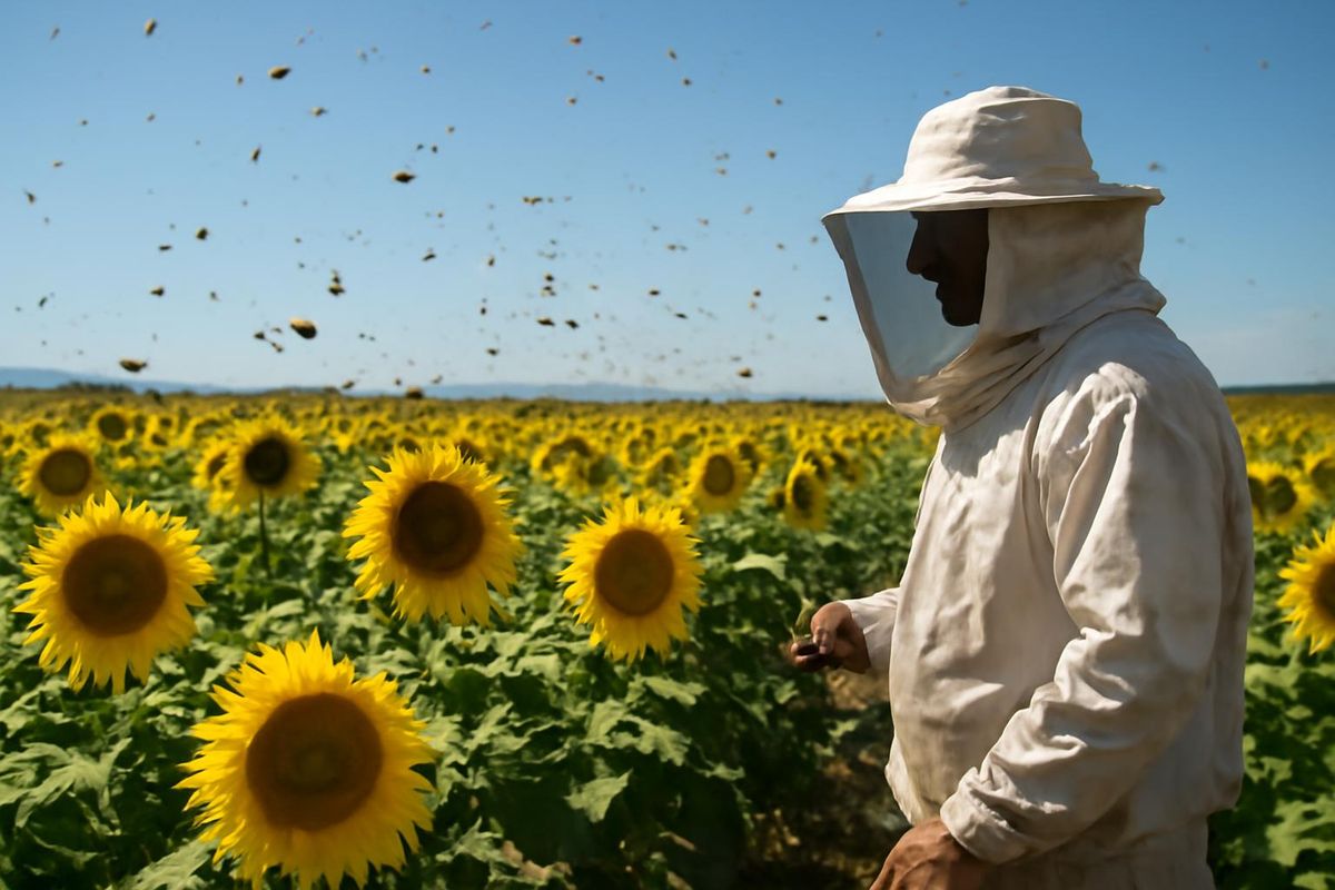 In Tekirdağ tragen die Bienen in den Sonnenblumenfeldern zur natürlichen Bestäubung bei, was…