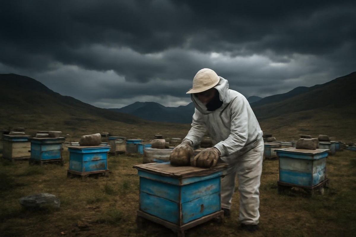 Na de stormwaarschuwing van de meteorologie hebben imkers in Kars zware stenen op de deksels…