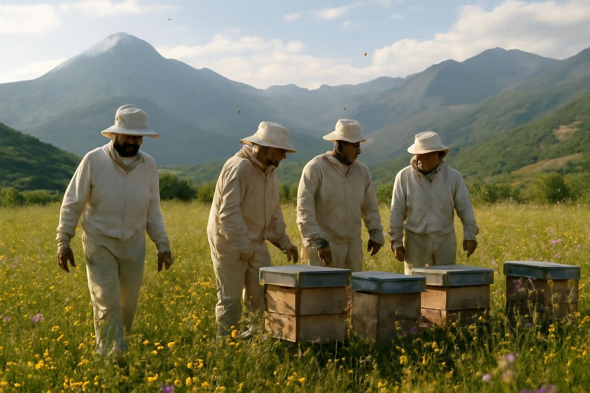 À Erzincan, des chasseurs de miel traquent les abeilles qui s'éloignent de leurs ruches pour…