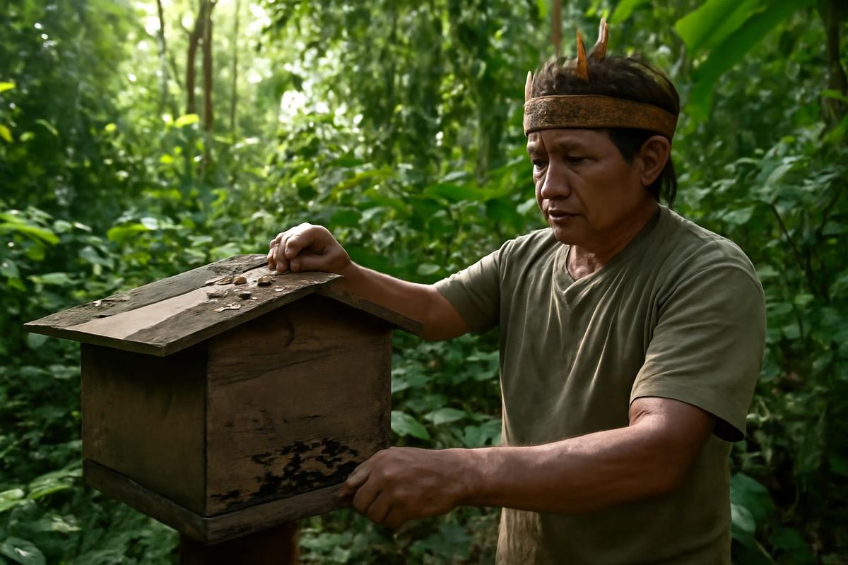 Au Brésil, Marcio Karai, un apiculteur de la communauté Guarani, protège les abeilles sans…