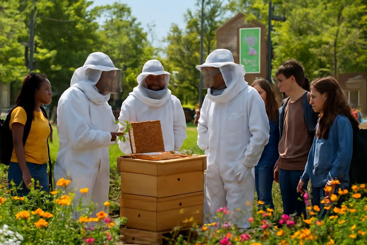 The Office of Sustainability and the Student Sustainability Council organized a beekeeping demonstration, tree planting, and other activities during Indiana Uni