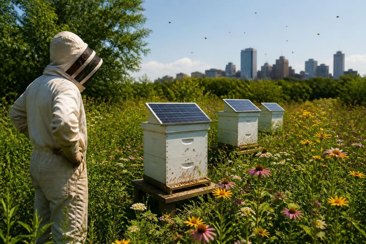 At the Hochwasserbehälter on Lindener Berg, beekeeper Hartmut Münch has established a learning…