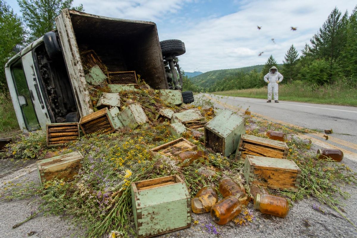 A truck carrying bees and honey belonging to beekeeper Adil Karagüle overturned while in motion in Ordu. The accident resulted in damage to the beehives and hon