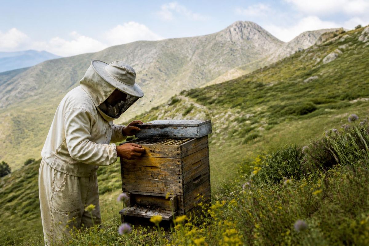 Beekeepers Vahap Semo and Erkan Sevinç are extracting natural honey from tree hollows at the foot of Arnos Mountain, which stands at 3,547 meters, after a chall