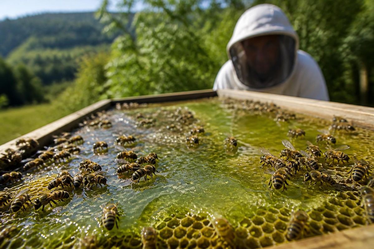 In Eskişehir's Alpu district, beekeeper Hakkı İşçi discovered a rare green honey, known as "emerald honey," while inspecting his hives. This unusual honey, attr