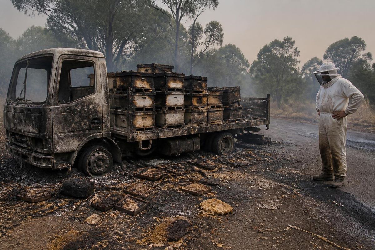 In het Argeş-district is donderdagmiddag een vrachtwagen met bijenkasten volledig verbrand