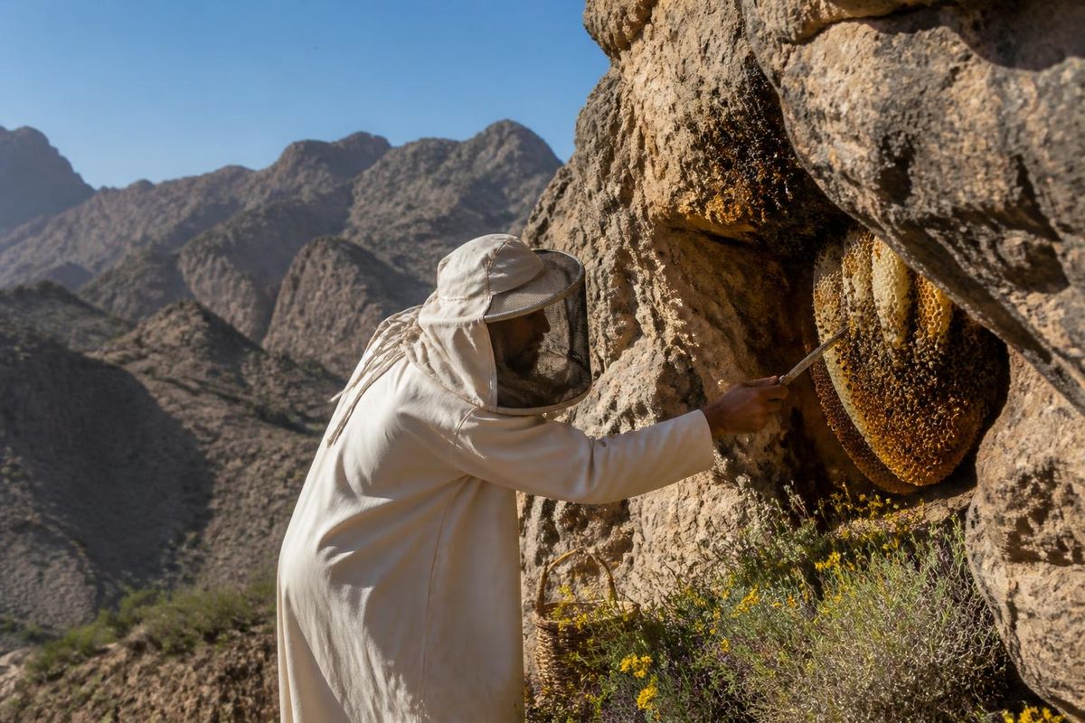 الظنحاني يروي 41 عاماً من جمع العسل في جبال الإمارات