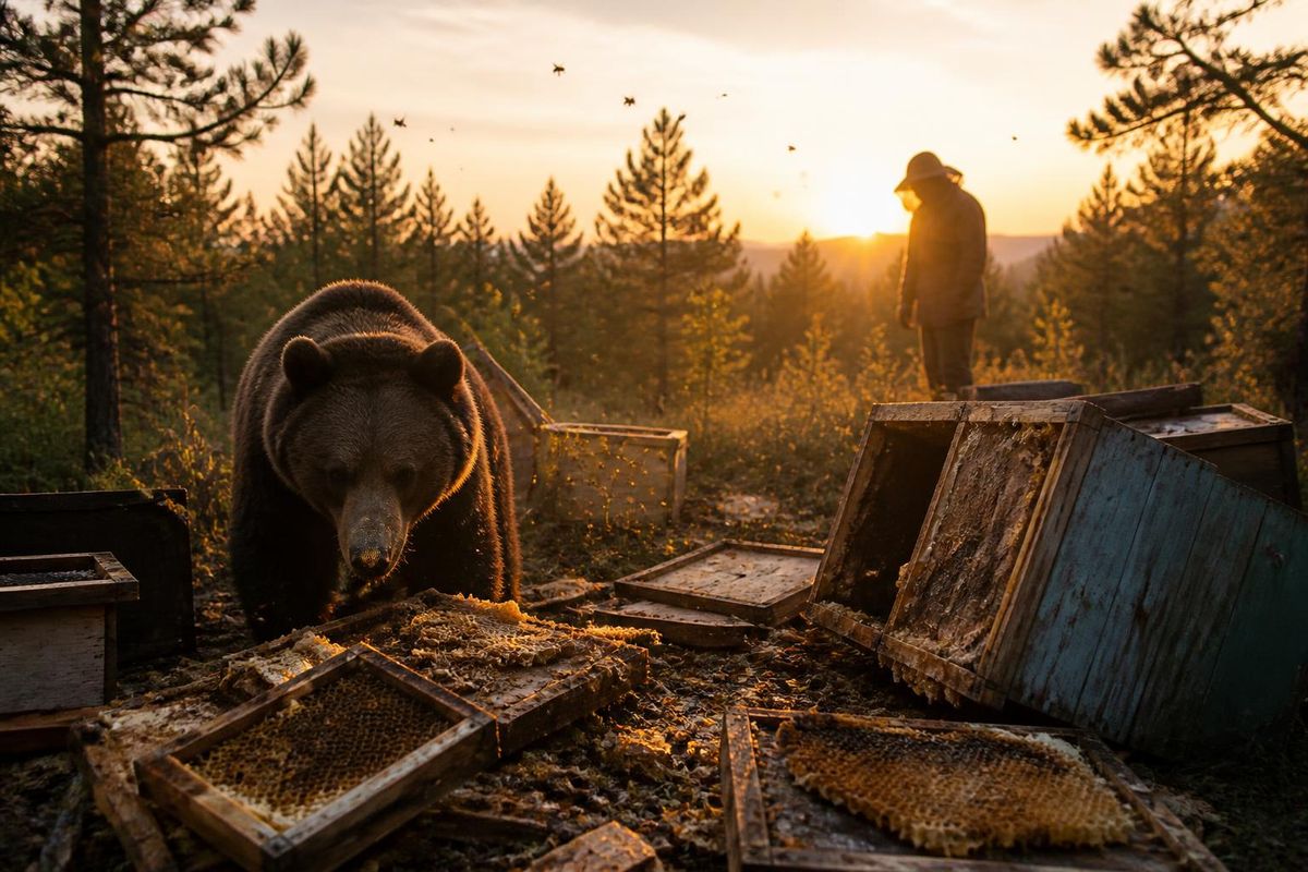 À Miass, dans la région de Tcheliabinsk, un ours sauvage a endommagé un rucher en se…