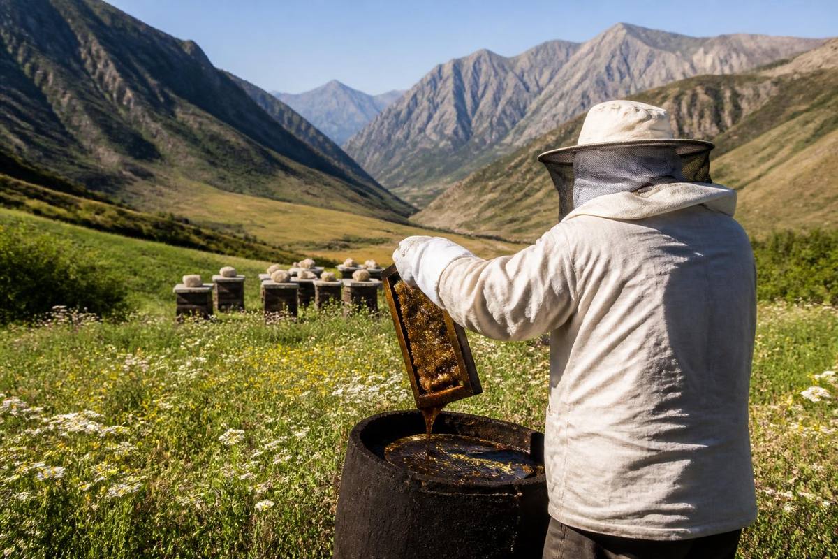 In Van’s Çatak district, honey was harvested from bees feeding on plants in high-altitude…