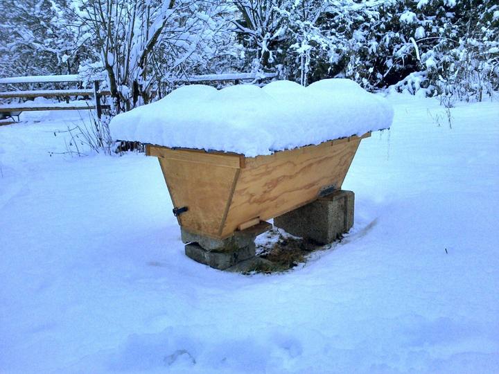 Schneebedeckte liegende Trogbeute
