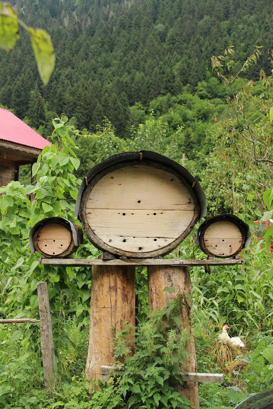 Round karakovan hives placed on poles in Rize