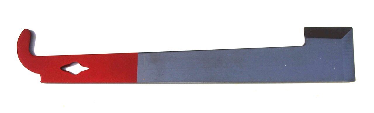 Long hive tool with a hooked end