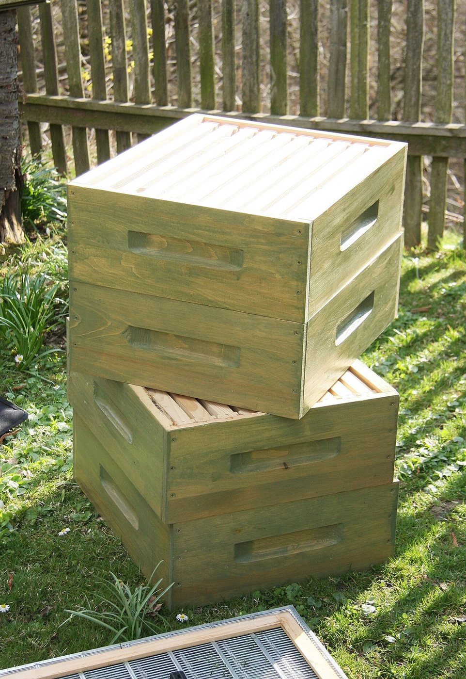 Hive boxes stacked on top of each other